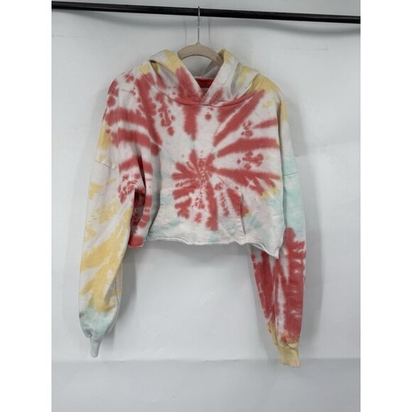 Lovers & Friends Tie Dye Cropped Hoodie Sweatshirt Women Medium Colorful Hippie - Picture 2 of 9